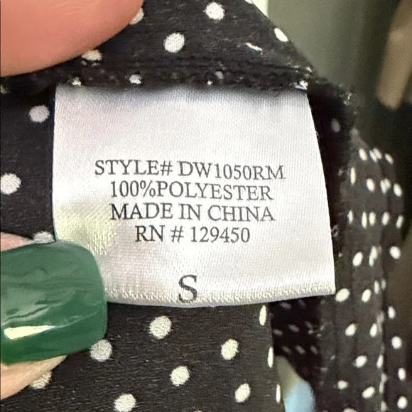 Fred David Black Dress with White Polka Dots — Long Sleeve Midi Shirt Dress - Picture 4 of 9